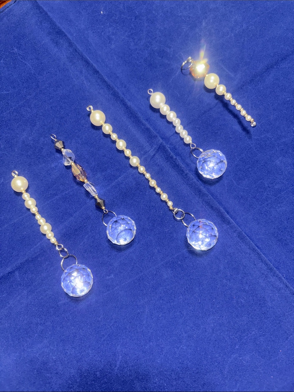 Pearl and Crystal Drop Holiday Ornaments - Ivory Pearl (Set of 5)